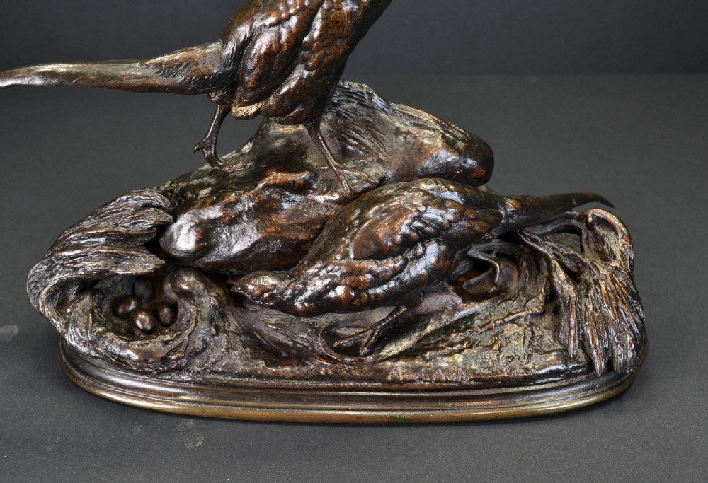 Bronze Pheasant group with nest and eggs by Auguste Nicholas Cain ( 1822-1894 ) View II