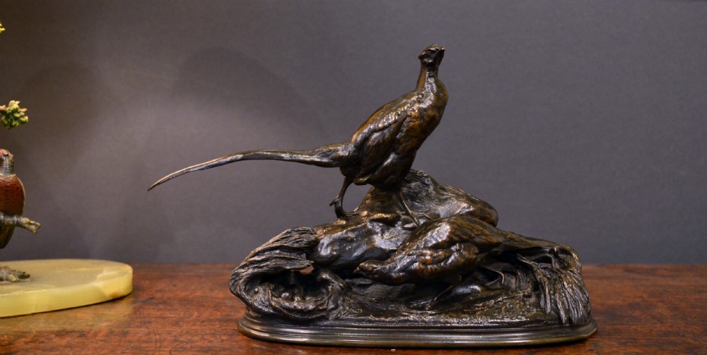 Bronze Pheasant group with nest and eggs by Auguste Nicholas Cain ( 1822-1894 ) View III