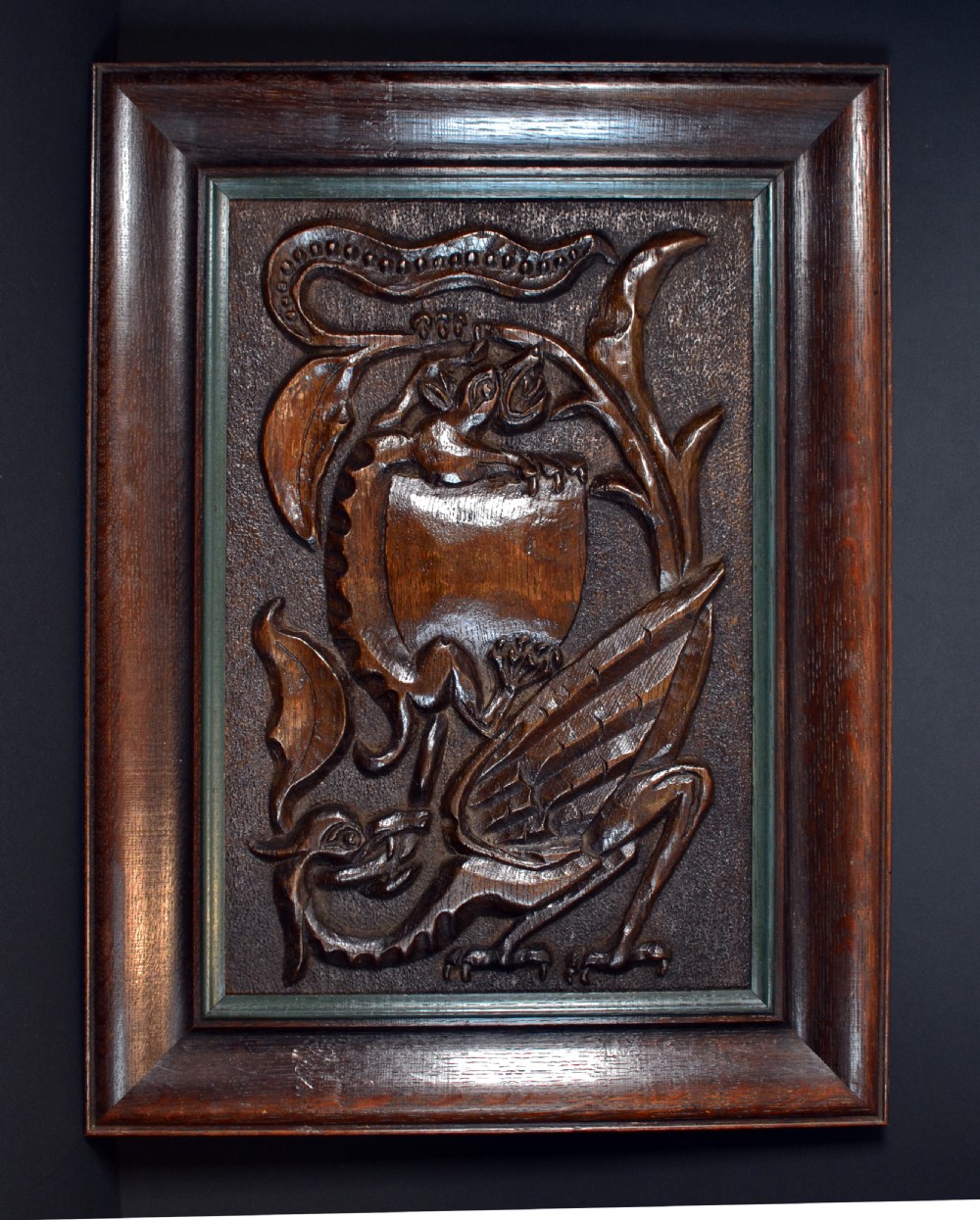 Superb pair of Arts and Crafts carved oak plaques View III