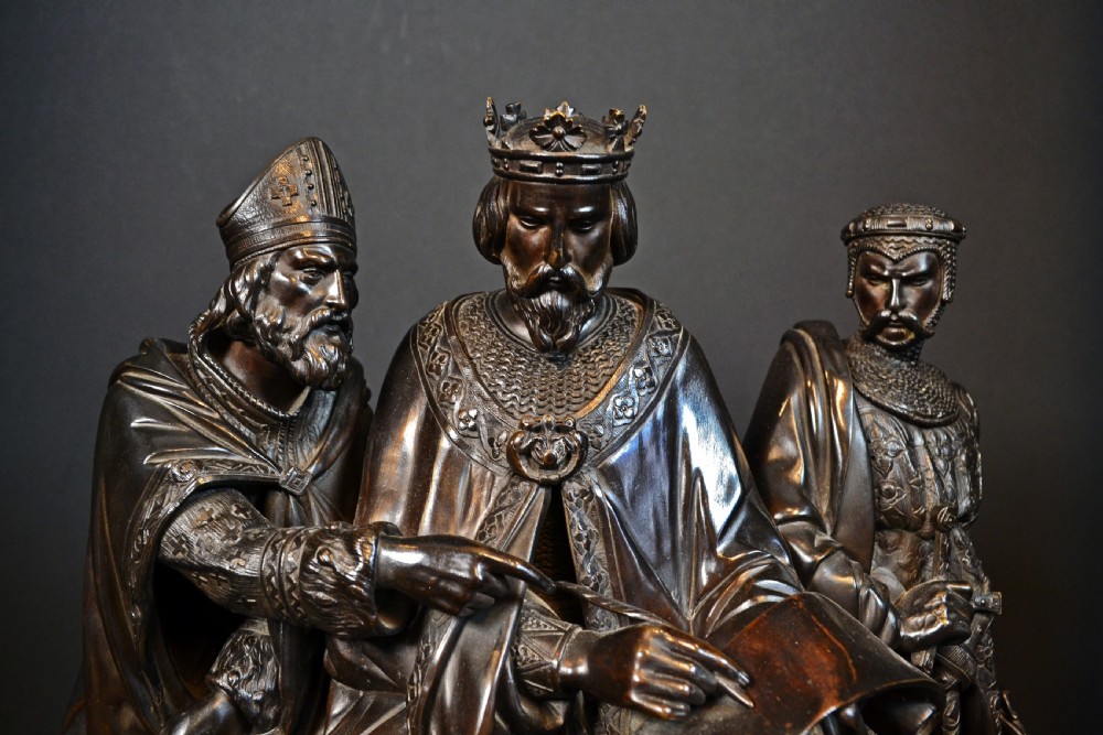 A superb 19th century bronze of 'The Signing of the Magna Carta by Francois Theodore Devaulx View II