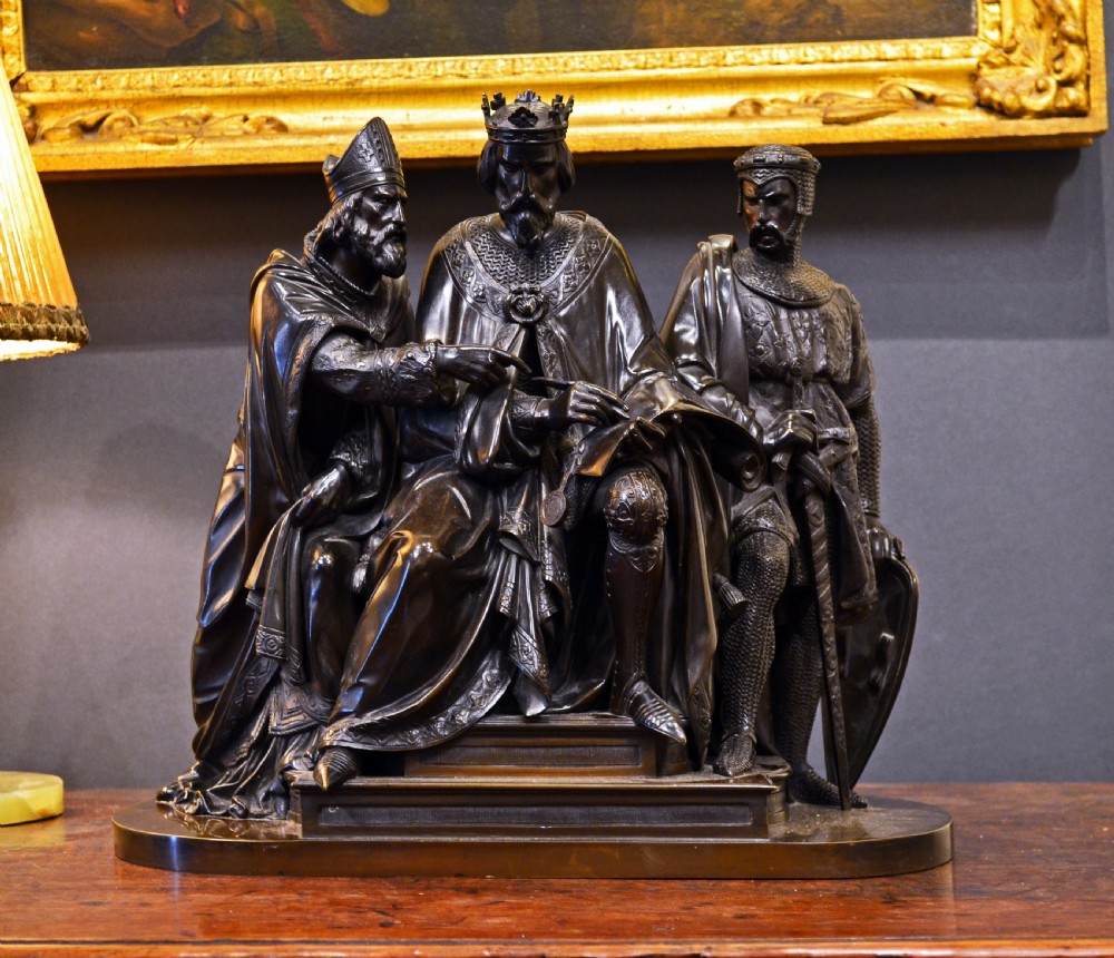 A superb 19th century bronze of 'The Signing of the Magna Carta by Francois Theodore Devaulx View VI