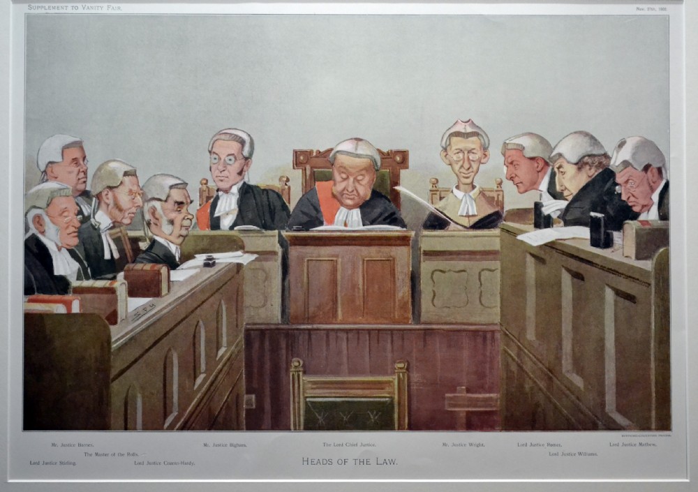 An original Vanity Fair Spy print, Heads of the Law, double page format, unfolded, 1902