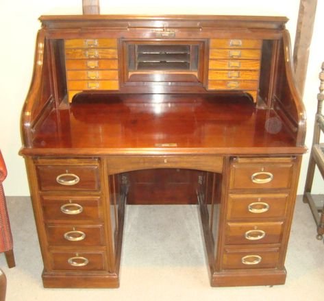 Fine Quality, Solid Mahogany, Roll-top Desk.