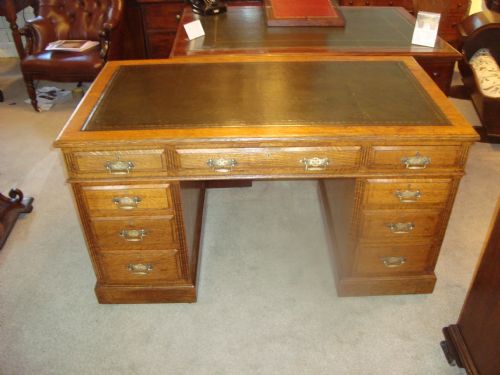 Well Proportioned Victorian, Solid and Golden Oak Pedestal Desk.