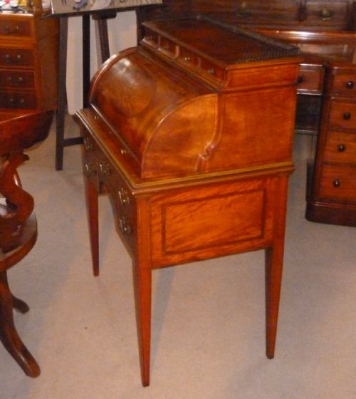 A BEAUTIFUL LATE VICTORIANEDWARDIAN SATINWOOD ROLLTOP DESK - ADDITIONAL PHOTO 4