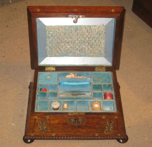 BEAUTIFUL ROSEWOOD SARCOPHAGUS SHAPED SEWING BOX - ADDITIONAL PHOTO 1