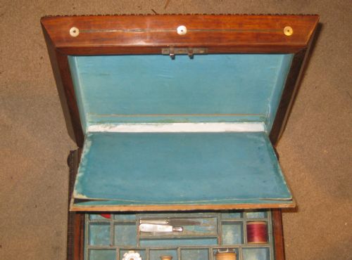 BEAUTIFUL ROSEWOOD SARCOPHAGUS SHAPED SEWING BOX - ADDITIONAL PHOTO 7
