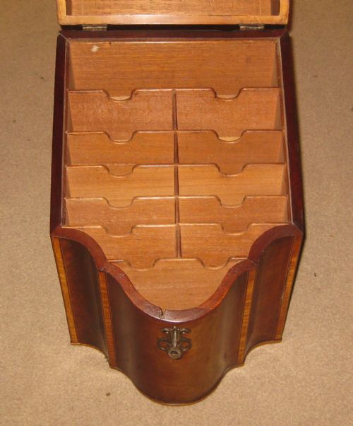 UNUSUALLY LARGE GEORGIAN INLAID MAHOGANY KNIFE BOXSTATIONERY CABINET - ADDITIONAL PHOTO 2
