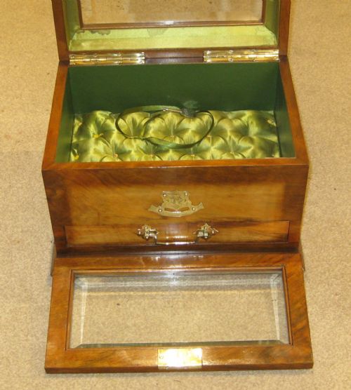 FINE VICTORIAN JEWELLERY BOX WITH BEVELLED GLASS DROP FRONT DOOR - ADDITIONAL PHOTO 1