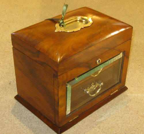 FINE VICTORIAN JEWELLERY BOX WITH BEVELLED GLASS DROP FRONT DOOR - ADDITIONAL PHOTO 3