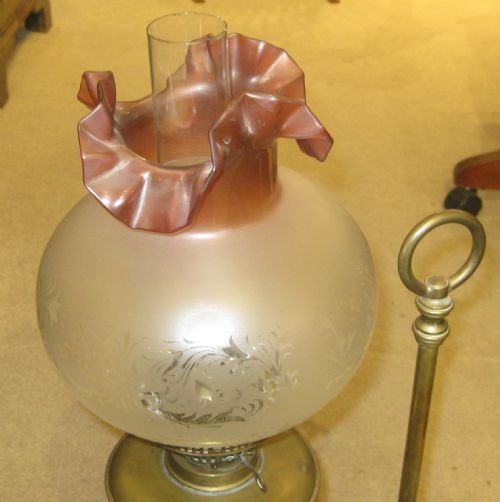 TALL OIL LAMP ON ADJUSTABLE HEAVY BRASS STAND - ADDITIONAL PHOTO 1
