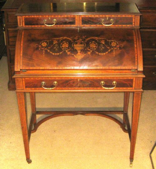 fine quality antique edwardian freestanding mahogany inlaid cylinder desk by maple co london - CATEGORY: ANTIQUE BUREAU - DATED 1910
