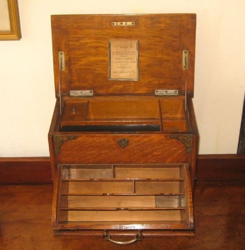 LOVELY EDWARDIAN OAK STATIONERY CABINET - ADDITIONAL PHOTO 1