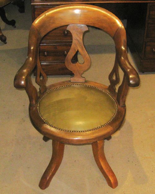 Victorian Golden Mahogany Revolving Desk Chair.