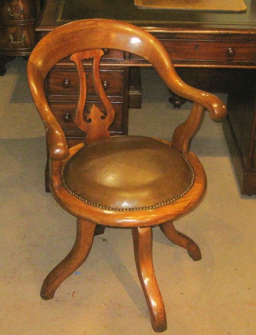 Victorian, Golden Mahogany, Revolving Desk Chair.