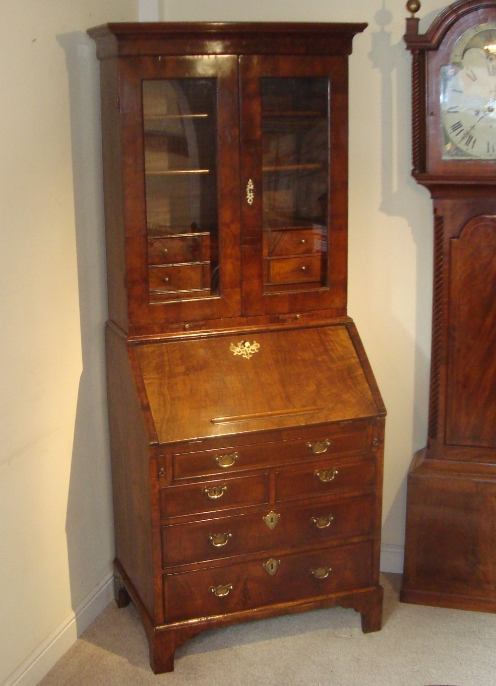 Early Georgian walnut bureau bookcase