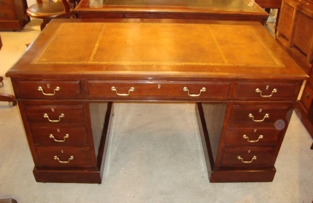 Well proportioned late Victorian mahogany pedestal desk.