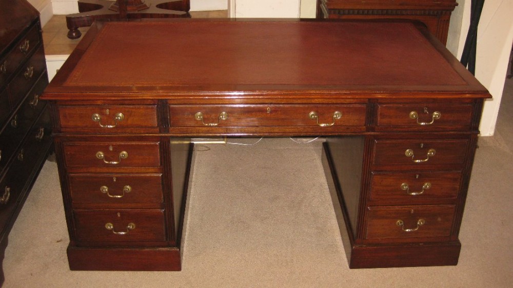 Well proportioned mahogany pedestal desk in the classic Victorian style.