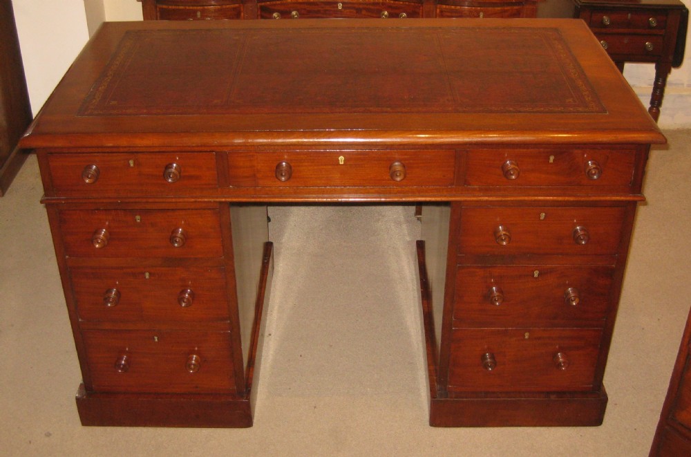 Well proportioned Victorian mahogany pedestal desk View V