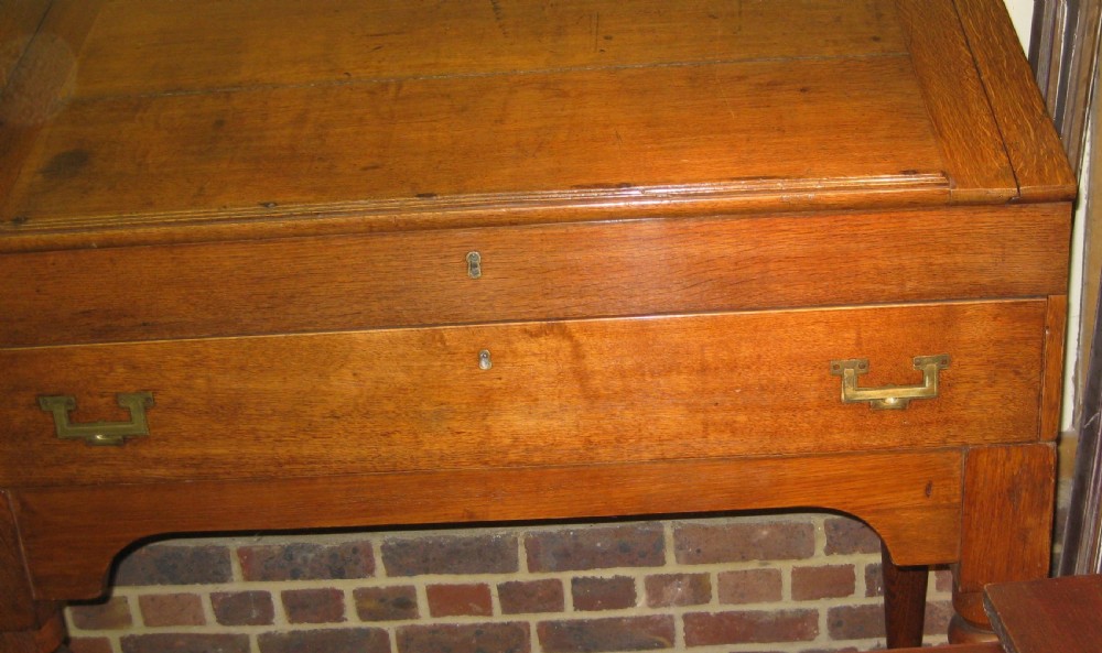 Unusual Victorian solid and golden oak scholars desk View II