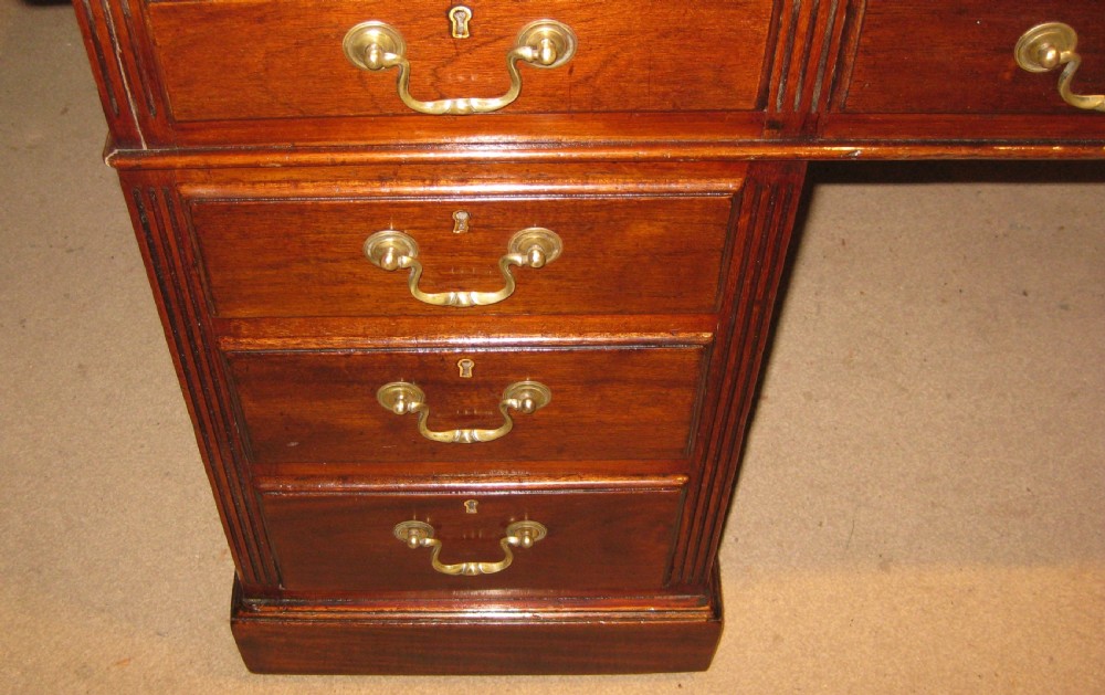Well proportioned, late Victorian,  solid mahogany pedestal desk. View II