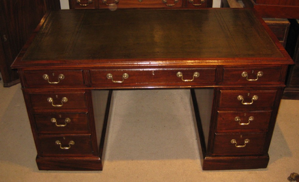 Well proportioned, late Victorian,  solid mahogany pedestal desk. View IV