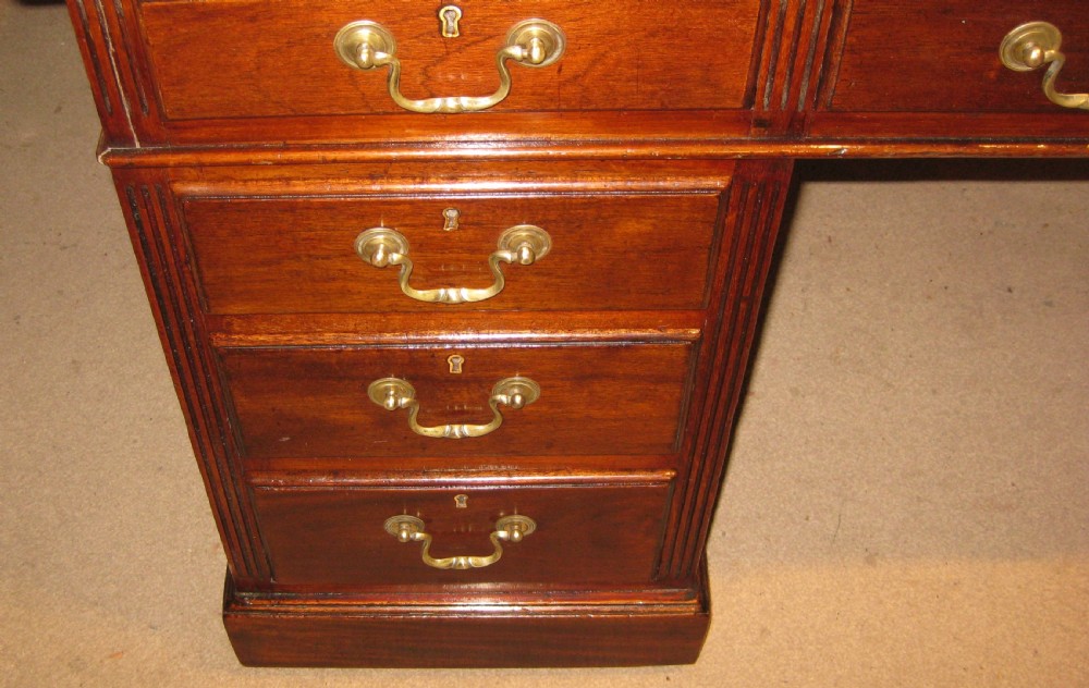 Well proportioned, late Victorian,  solid mahogany pedestal desk. View V