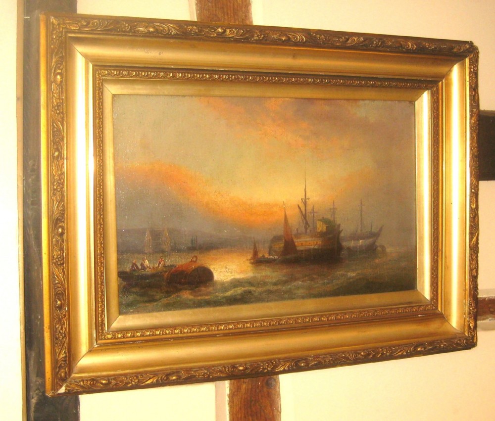 Oil painting ‘Old hulks off Devonport’ signed William Langley