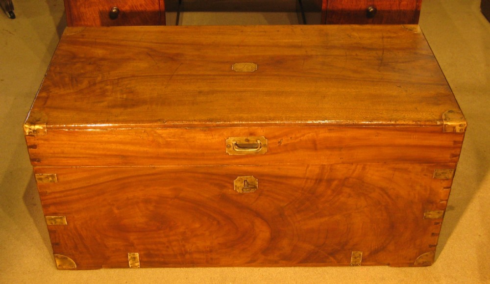 Beautifully grained late Victorian, solid camphorwood, campaign trunk. 