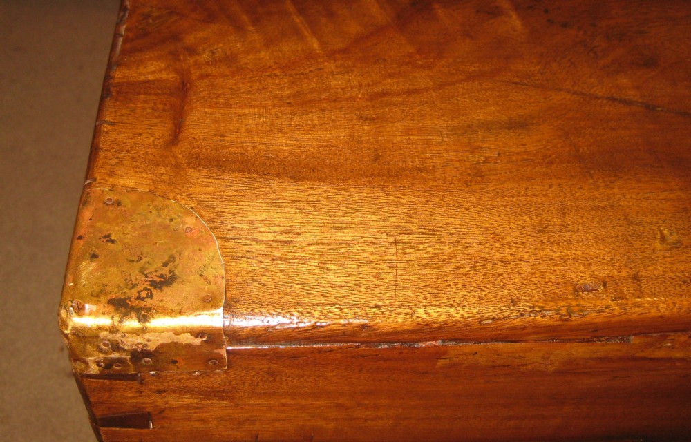 Beautifully grained late Victorian, solid camphorwood, campaign trunk.  View VII