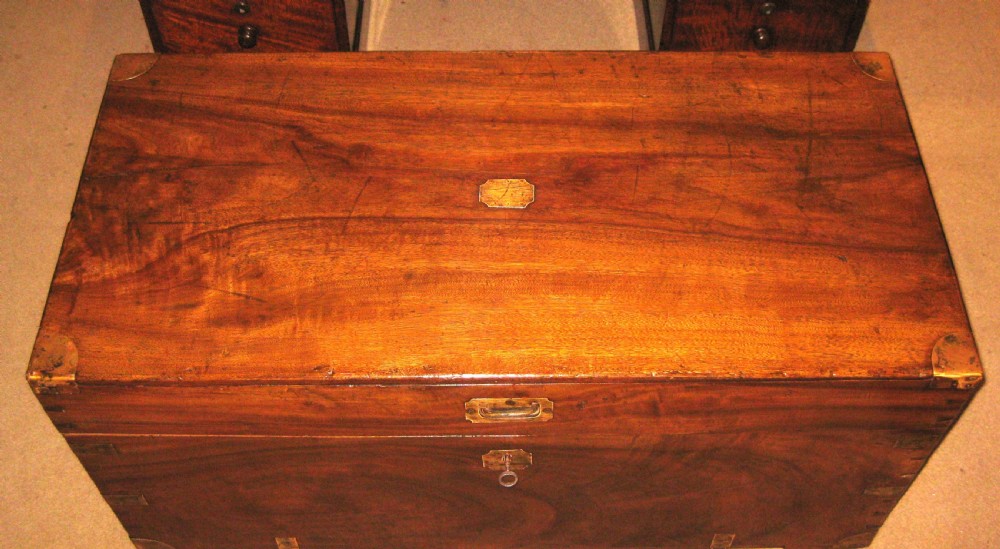 Beautifully grained late Victorian, solid camphorwood, campaign trunk.  View VIII