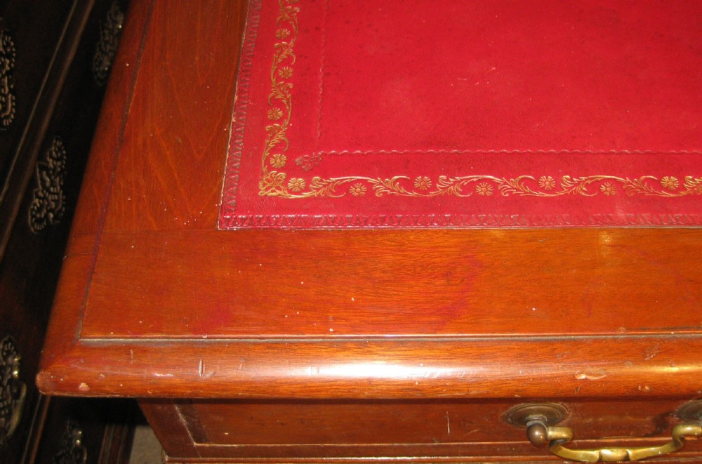 Well proportioned late Victorian mahogany pedestal partners desk View III