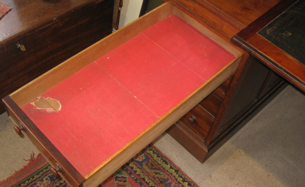 A Victorian mahogany estate managers desk featuring twin pedestal drawers and a fitted upper cabinet with panelled cupboard doors. View VII