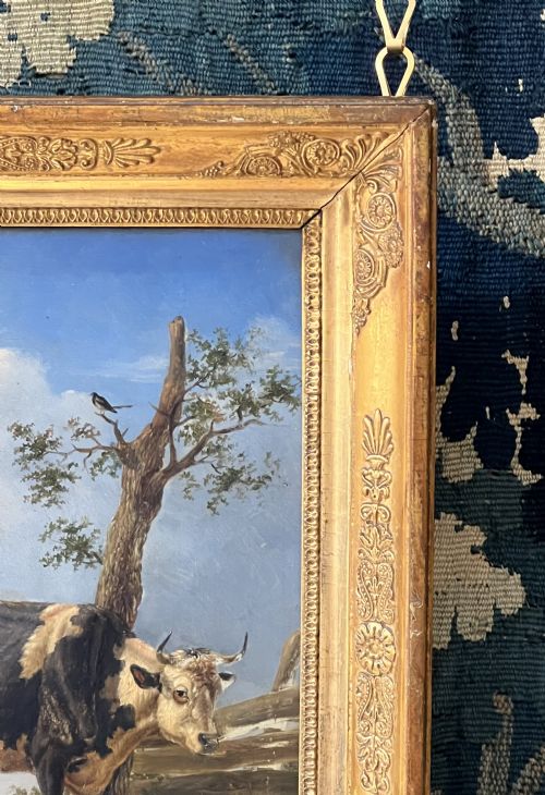 LATE 18TH CENTURY FLEMISH SCHOOL OIL ON PANEL STUDY OF TWO COWS AND SHEP AT REST CIRCLE OF JOSEPH VERBOECKHOVEN - ADDITIONAL PHOTO 6