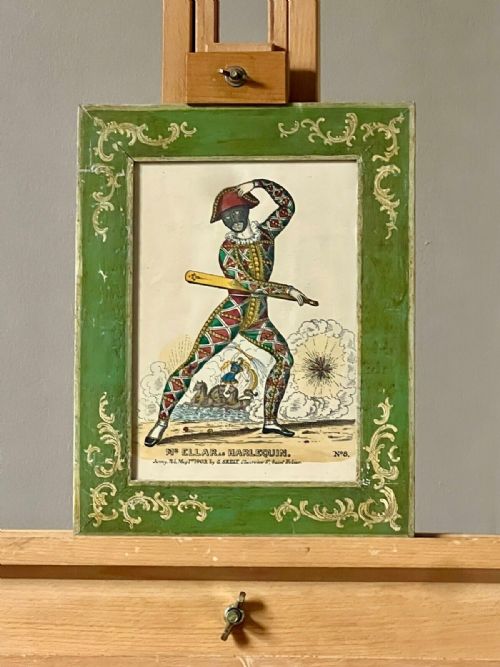 ANTIQUE HAND COLOURED ENGRAVING FRAMED OF A HARLEQUIN - ADDITIONAL PHOTO 2