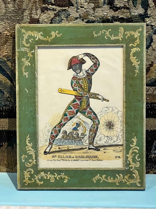 ANTIQUE HAND COLOURED ENGRAVING FRAMED OF A HARLEQUIN - ADDITIONAL PHOTO 3