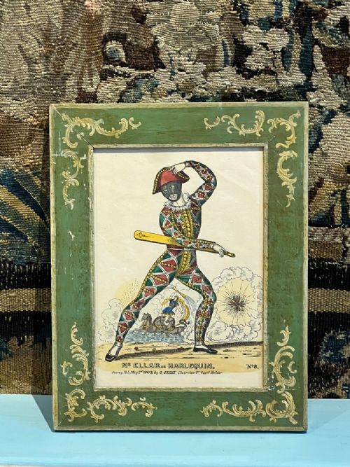 ANTIQUE HAND COLOURED ENGRAVING FRAMED OF A HARLEQUIN - ADDITIONAL PHOTO 5