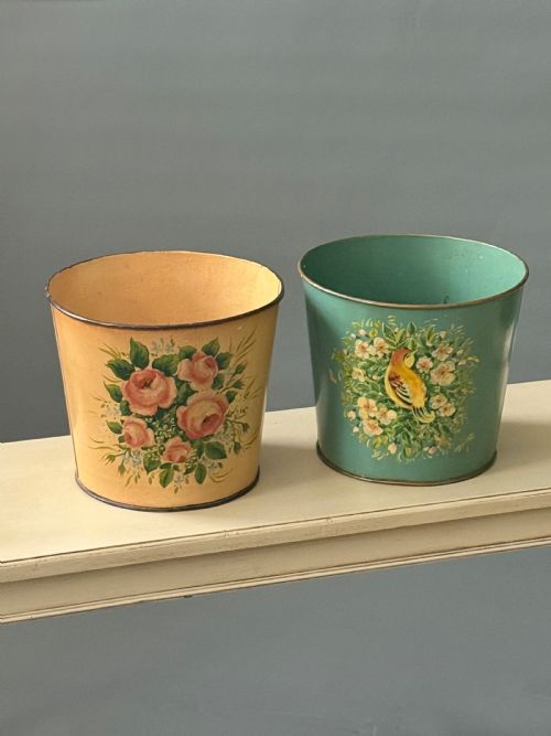 pair of early 20th century toleware painted waste paper baskets - CATEGORY: ANTIQUE MISCELLANEOUS - DATED EDWARDIAN
