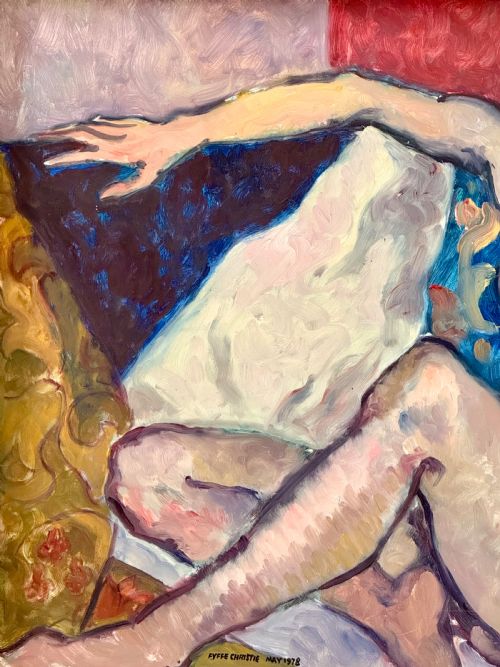 fig 6. SCOTTISH SCHOOL OIL ON BOARD PORTRAIT OF A RECLINING FEMALE NUDE BY FYFFE CHRISTIE (1918 - 1979)