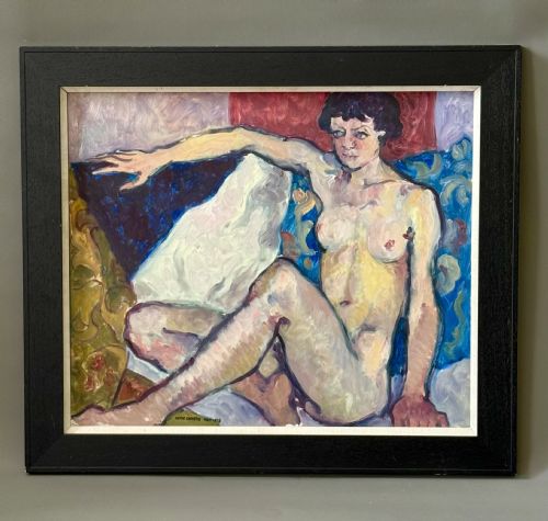 Scottish School Oil on  Board Portrait of a Reclining Female Nude by Fyffe Christie (1918 - 1979)