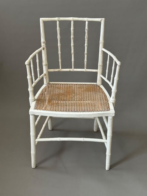 19th century white painted faux bamboo armchair - CATEGORY: ANTIQUE CHAIRS - DATED 19TH CENTURY