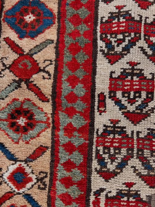 LONG ANTIQUE WOOL CARPET RUNNER NATURAL DYES - ADDITIONAL PHOTO 3