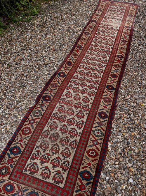 LONG ANTIQUE WOOL CARPET RUNNER NATURAL DYES - ADDITIONAL PHOTO 7