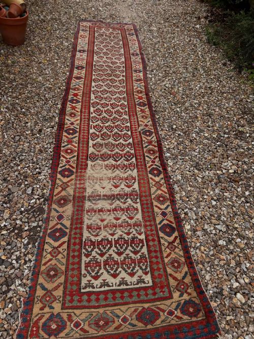 LONG ANTIQUE WOOL CARPET RUNNER NATURAL DYES - ADDITIONAL PHOTO 8