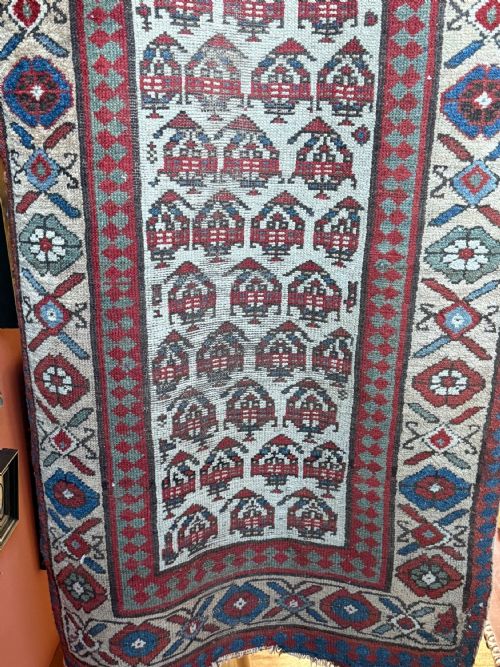LONG ANTIQUE WOOL CARPET RUNNER NATURAL DYES - ADDITIONAL PHOTO 5