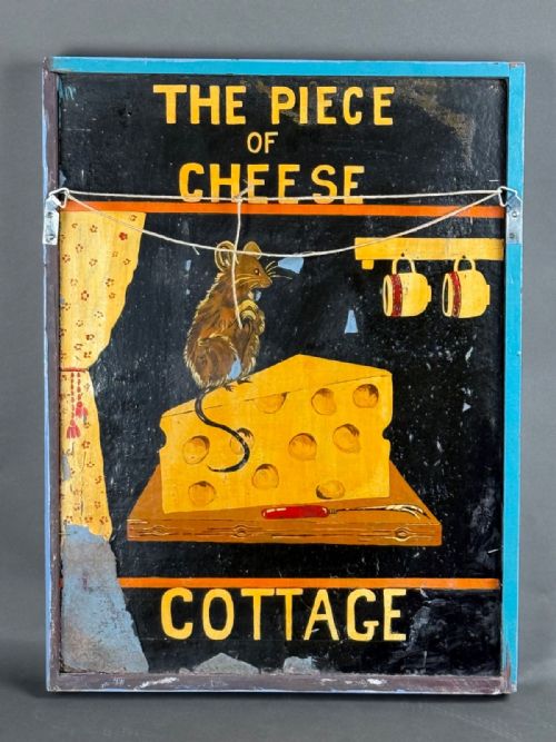 MID 20TH CENTURY FOLK ART PAINTED DOUBLE SIDED SIGN THE PIECE OF CHEESE COTTAGE' - ADDITIONAL PHOTO 6