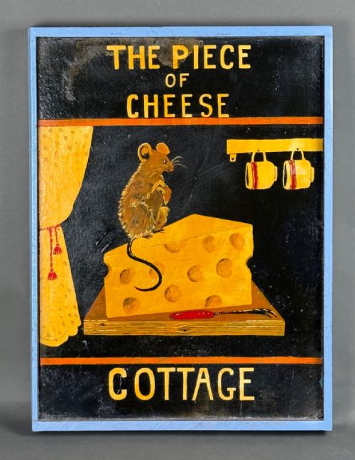 MID 20TH CENTURY FOLK ART PAINTED DOUBLE SIDED SIGN THE PIECE OF CHEESE COTTAGE' - ADDITIONAL PHOTO 12