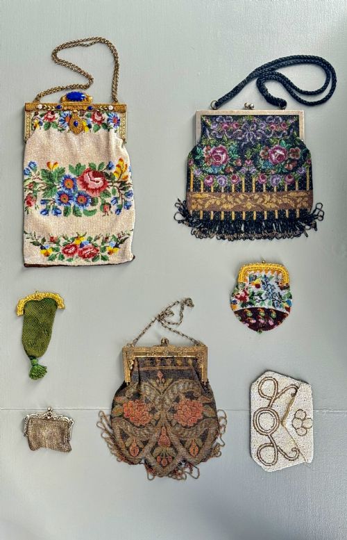 COLLECTION OF SEVEN 1920'S EVENING BAGS PURSES BEADED AND SILVER - ADDITIONAL PHOTO 1