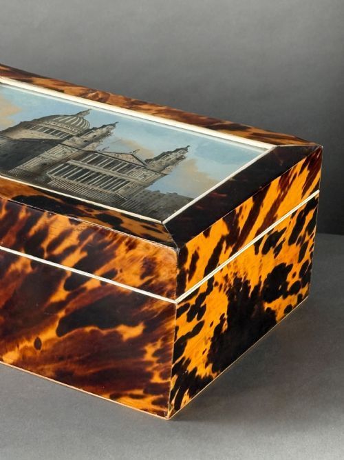 Tortoise Shell Box Rivetdecoration Regency Tortoiseshell Box With Reverse Glass Painted Top And Ivory ...