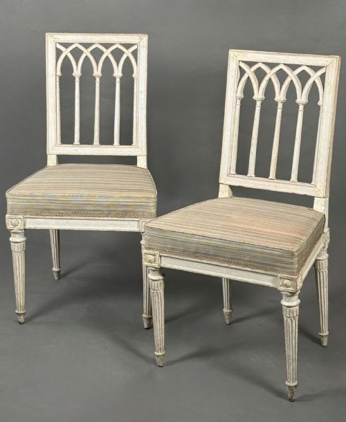 TWO FINE LOUIS XV GREYPAINTED SIDE CHAIRS